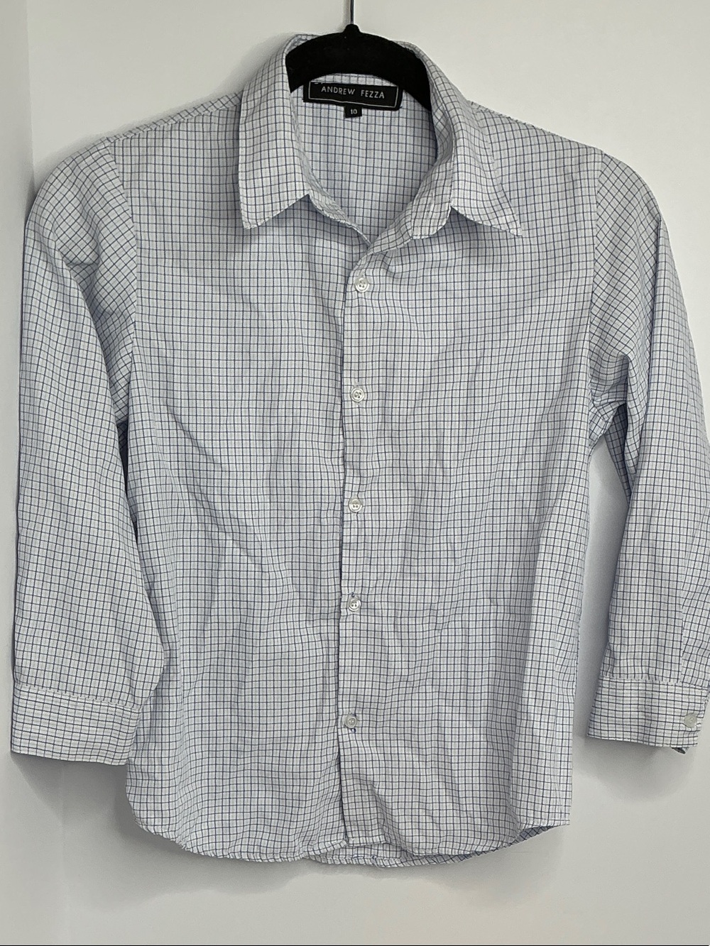 Andrew Fezza Light Blue and White Windowpane Dress Shirt